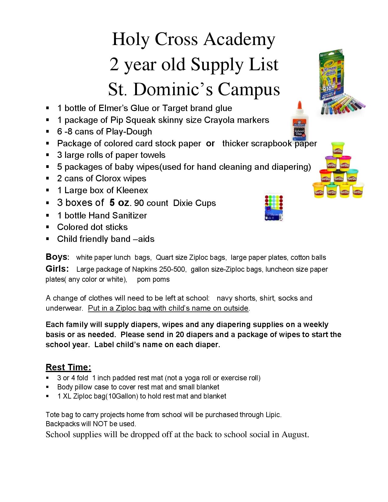 Holy Cross Academy Preschool Supply Lists