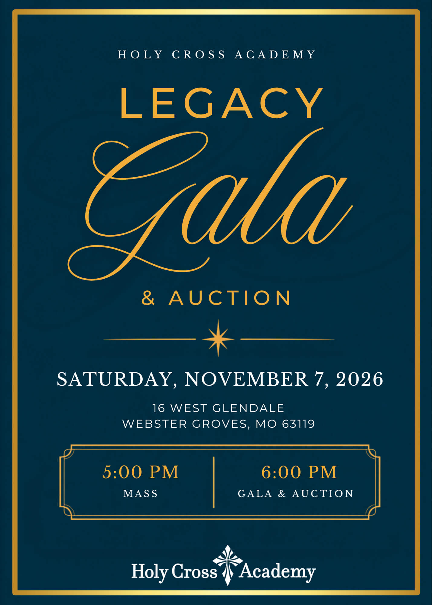 Linked Image of Flyer with text reading 'Legacy Gala and Auction Saturday November 7 2026 5-6pm.'
