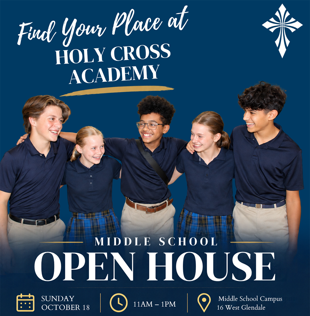 Linked Image of Flyer with text reading 'Middle School Open House, Sunday October 18th, 11:00am-1:00pm. RSVP Here.'